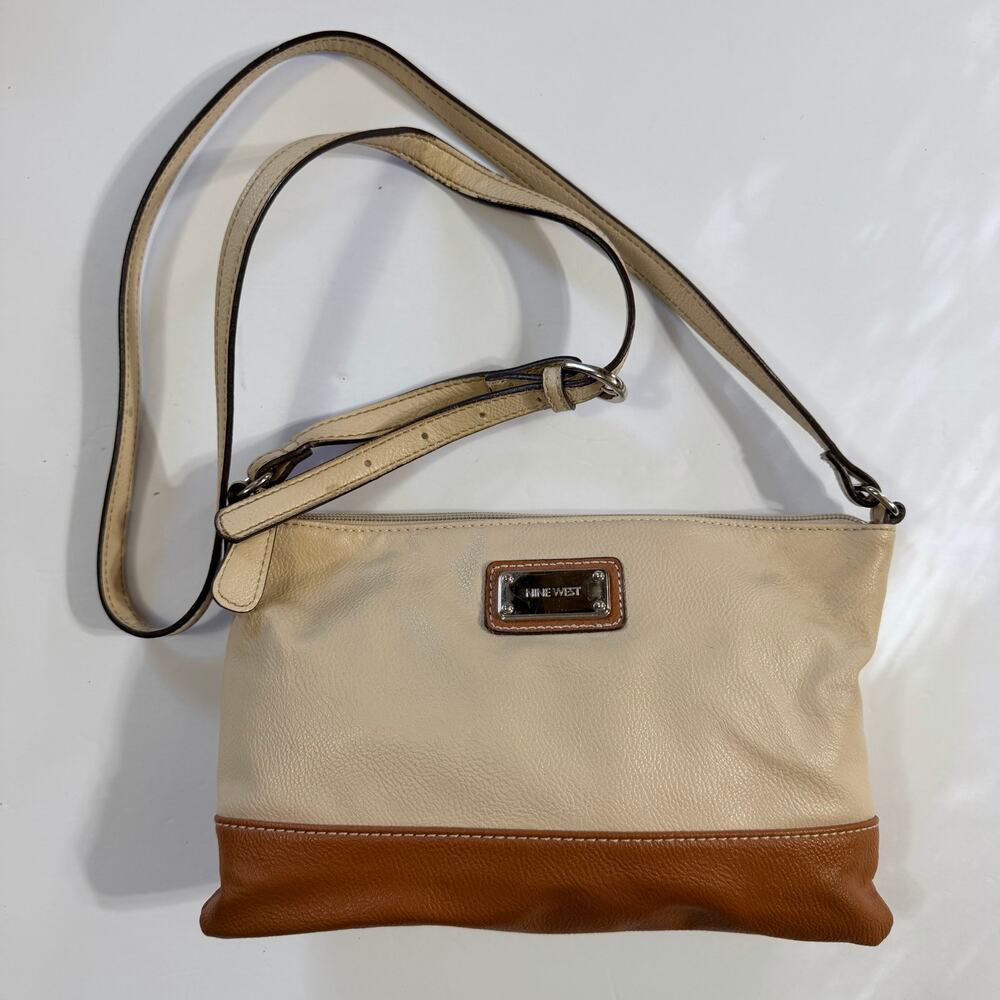 Y2K Nine West Womens Crossbody Bag Purse Handbag Beige Brown Retro